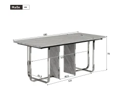 Mesa de comedor rectangular con tablero gris y estructura de metal plateado – Para 6 a 8 personas
