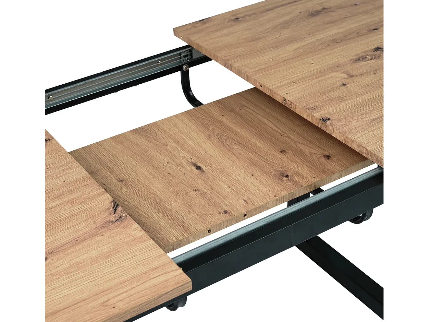 Mesa de comedor rectangular - con tapa retráctil de roble - patas de metal negro - para comedor y sala de estar