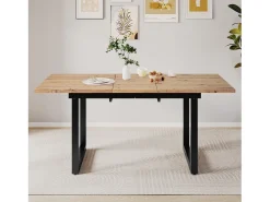 Mesa de comedor rectangular - con tapa retráctil de roble - patas de metal negro - para comedor y sala de estar