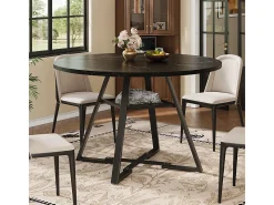 Mesa de comedor redonda (1 unidad), patas de metal, aspecto mármol, negro
