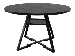 Mesa de comedor redonda (1 unidad), patas de metal, aspecto mármol, negro