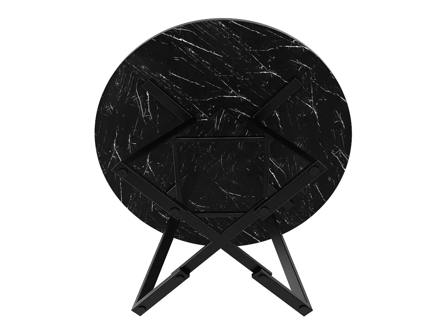 Mesa de comedor redonda (1 unidad), patas de metal, aspecto mármol, negro