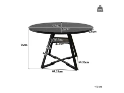 Mesa de comedor redonda (1 unidad), patas de metal, aspecto mármol, negro