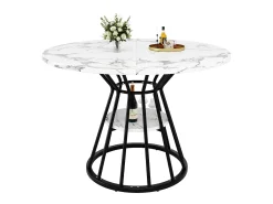 Mesa de comedor redonda - 100 x 100 x 76 cm - con almacenaje - diseño mármol - MDF + Metal - negro