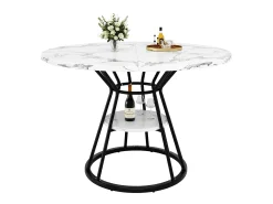 Mesa de comedor redonda - 100 x 100 x 76 cm - con almacenaje - diseño mármol - MDF + Metal - negro