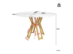 Mesa de comedor redonda - para 4 a 6 personas - tablero de MDF efecto mármol - 100 x 100 x 76 cm - dorado
