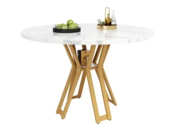 Mesa de comedor redonda - para 4 a 6 personas - tablero de MDF efecto mármol - 100 x 100 x 76 cm - dorado