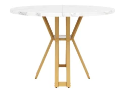 Mesa de comedor redonda - para 4 a 6 personas - tablero de MDF efecto mármol - 100 x 100 x 76 cm - dorado