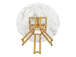 Mesa de comedor redonda - para 4 a 6 personas - tablero de MDF efecto mármol - 100 x 100 x 76 cm - dorado