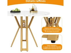 Mesa de comedor redonda - para 4 a 6 personas - tablero de MDF efecto mármol - 100 x 100 x 76 cm - dorado