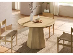 Mesa de comedor redonda - para 4 a 6 personas - 120 x 120 x 75 cm - estilo escandinavo minimalista - MDF - natural