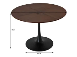 Mesa de comedor redonda - Mesa de comedor de roble con patas de metal y tablero de madera maciza - tablero de cuatro piezas