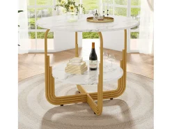 Mesa de comedor redonda - Mesa blanca con tablero y patas regulables - tablero de MDF - para comedor y salón
