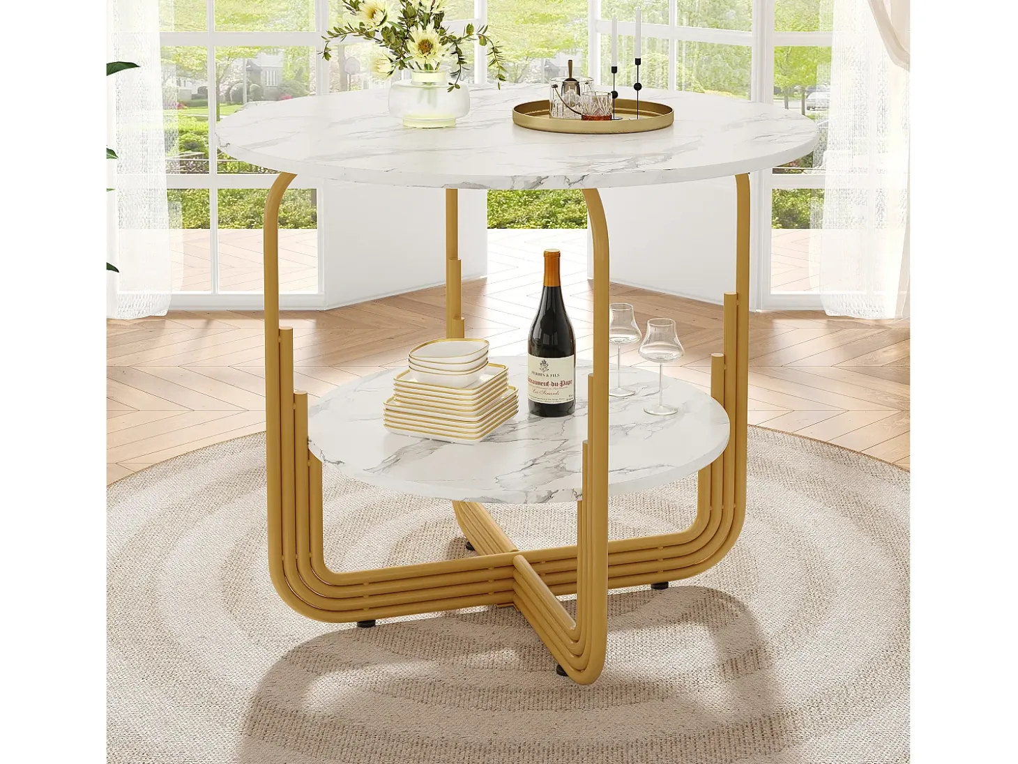 Mesa de comedor redonda - Mesa blanca con tablero y patas regulables - tablero de MDF - para comedor y salón