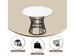 Mesa de comedor redonda - estructura de metal - chapa de mármol - Blanco y Negro