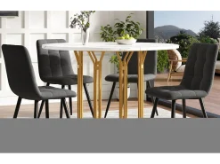 Mesa de comedor redonda - 100 x 100 x 74 cm - Patas de metal - diseño mármol - MDF + Metal - dorado