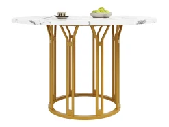 Mesa de comedor redonda - 100 x 100 x 74 cm - Patas de metal - diseño mármol - MDF + Metal - dorado
