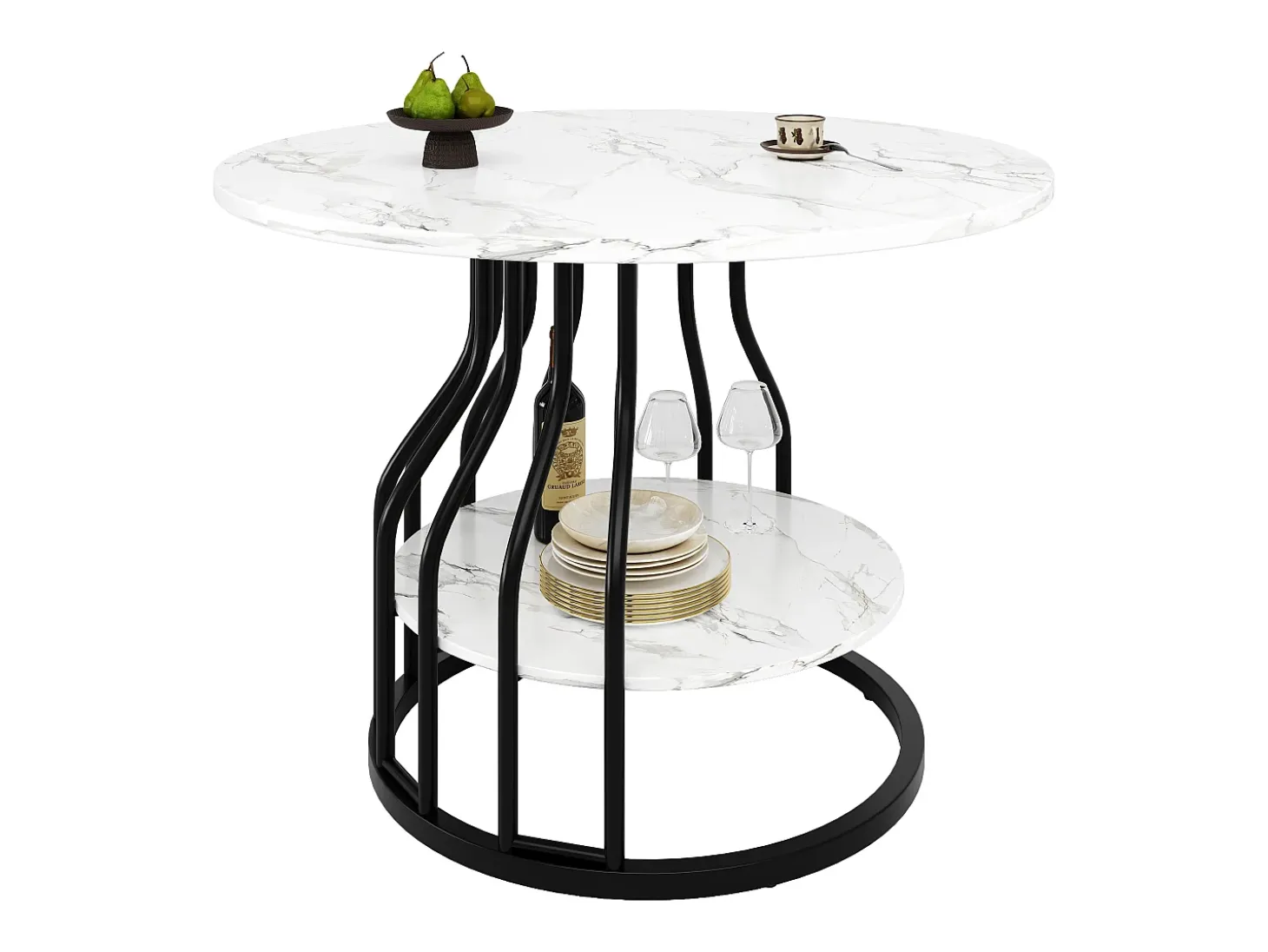 Mesa de comedor redonda - Mesa blanca con tapa central - tapa de MDF - para comedor y salón