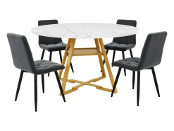 Mesa de comedor redonda - 120 x 120 x 75 cm - mesa de desayuno con patas doradas - aspecto mármol - MDF + metal - blanco