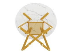 Mesa de comedor redonda - 120 x 120 x 75 cm - mesa de desayuno con patas doradas - aspecto mármol - MDF + metal - blanco