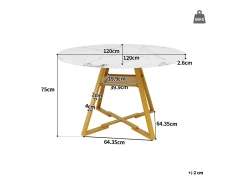 Mesa de comedor redonda - 120 x 120 x 75 cm - mesa de desayuno con patas doradas - aspecto mármol - MDF + metal - blanco