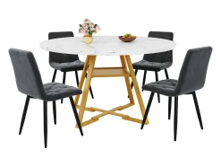 Mesa de comedor redonda - 120 x 120 x 75 cm - mesa de desayuno con patas doradas - aspecto mármol - MDF + metal - blanco