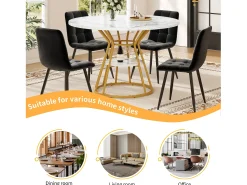 Mesa de comedor redonda - mesa de cocina - 100x100x76cm - patas de metal - Estilo moderno - motivo mármol - dorado