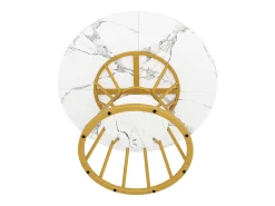 Mesa de comedor redonda - mesa de cocina - 100x100x76cm - patas de metal - Estilo moderno - motivo mármol - dorado