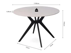 Mesa de comedor redonda ARVENA – 110 cm – Tablero de piedra sinterizada – Color blanco – Diseño metálico elegante