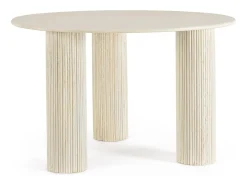 Mesa de comedor redonda Bozar de madera maciza 120 cm-Color Marrón
