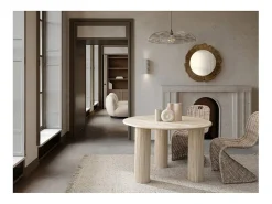 Mesa de comedor redonda Bozar de madera maciza 120 cm-Color Marrón