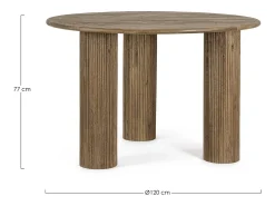 Mesa de comedor redonda Bozar de madera maciza 120 cm-Color Marrón