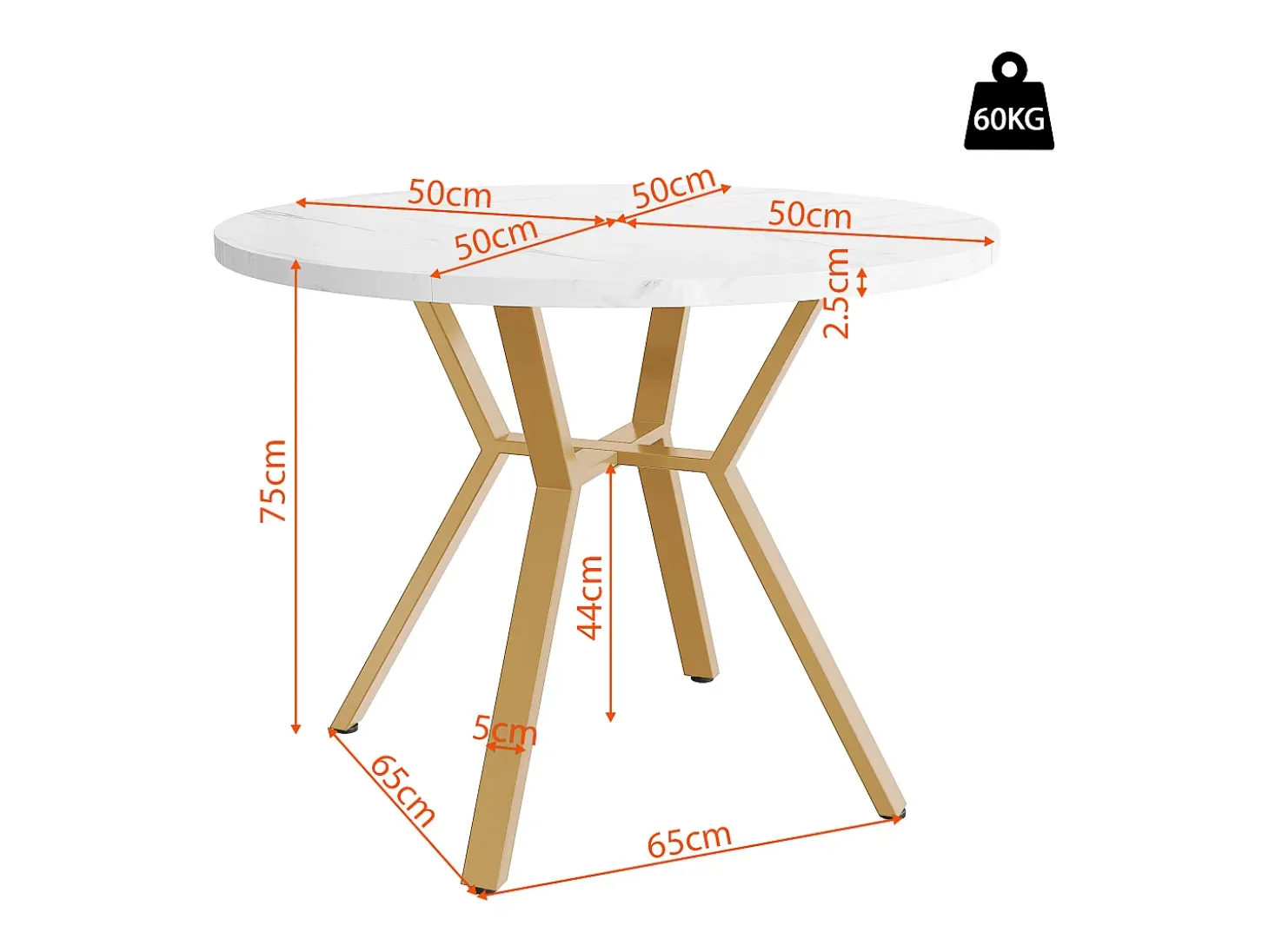 Mesa de comedor redonda blanca - Mesa de comedor con soporte de metal en forma de X y reposapiés negro - para comedor y sala de estar