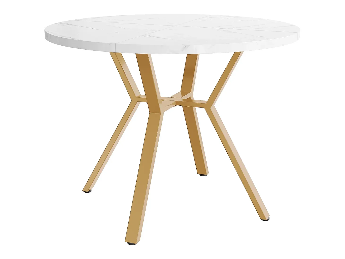 Mesa de comedor redonda blanca - Mesa de comedor con soporte de metal en forma de X y reposapiés negro - para comedor y sala de estar