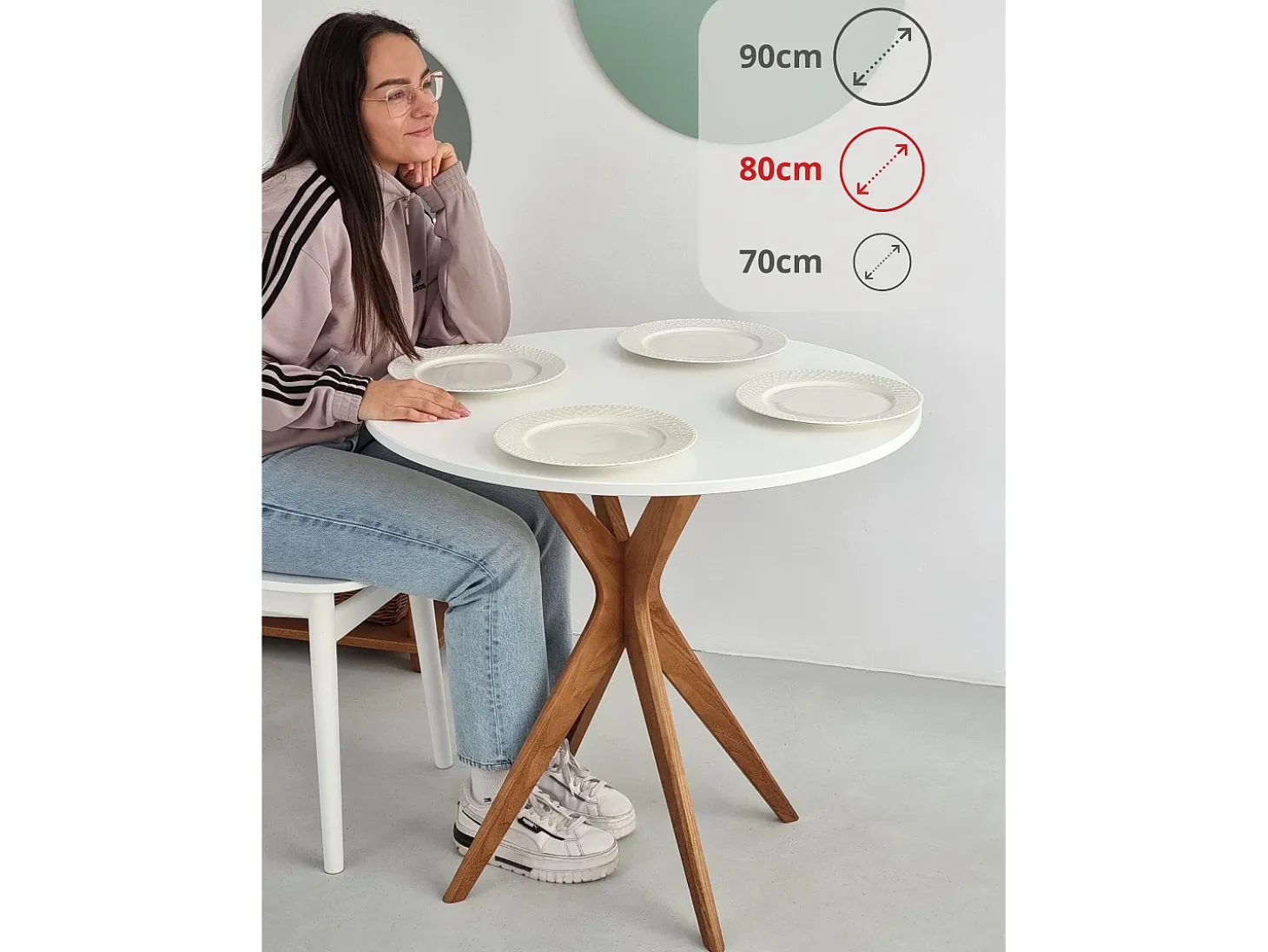 Mesa de comedor redonda 80cm Jubi Marrón Beige | Pata de fresno teñida de roble