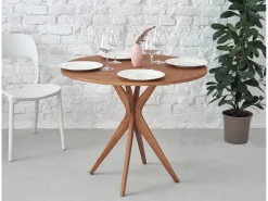 Mesa de comedor redonda 90 cm Jubi fresno teñido nogal