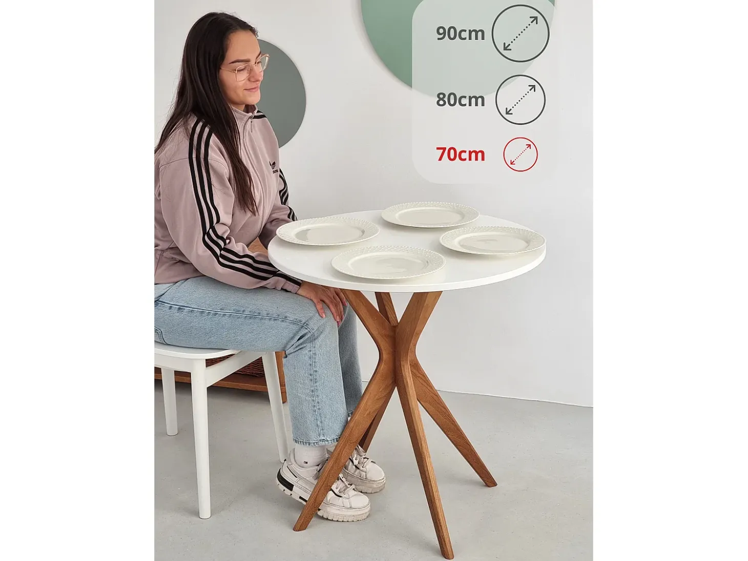 Mesa de comedor redonda 70cm Jubi Blanco Tiza | Pata de fresno
