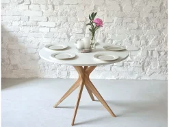Mesa de comedor redonda 100cm Jubi Bold Blanco Tiza Roble