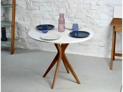 Mesa de comedor redonda 90cm Jubi Blanco Tiza | Pata de fresno teñida de roble