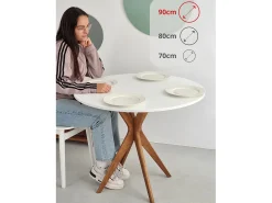 Mesa de comedor redonda 90cm Jubi Blanco Tiza | Pata de fresno teñida de roble