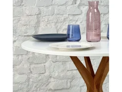 Mesa de comedor redonda 90cm Jubi Blanco Tiza | Pata de fresno teñida de roble