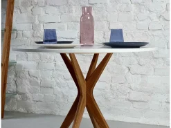 Mesa de comedor redonda 90cm Jubi Blanco Tiza | Pata de fresno teñida de roble
