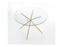 Mesa de comedor redonda con tapa de cristal de 110 cm y pata Around de metal dorado