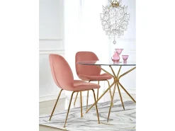 Mesa de comedor redonda con tapa de cristal de 110 cm y pata Around de metal dorado