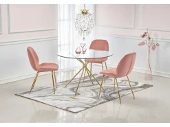 Mesa de comedor redonda con tapa de cristal de 110 cm y pata Around de metal dorado