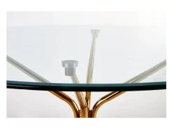 Mesa de comedor redonda con tapa de cristal de 110 cm y pata Around de metal dorado