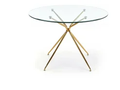 Mesa de comedor redonda con tapa de cristal de 110 cm y pata Around de metal dorado