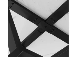 Mesa de comedor redonda con tablero de MDF efecto mármol y patas de metal negro - para comedor y salón