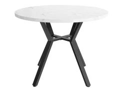 Mesa de comedor redonda con tablero de MDF efecto mármol y patas de metal negro - para comedor y salón