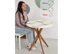 Mesa de comedor redonda 70cm Jubi Blanco Tiza | Pata de fresno teñida de roble